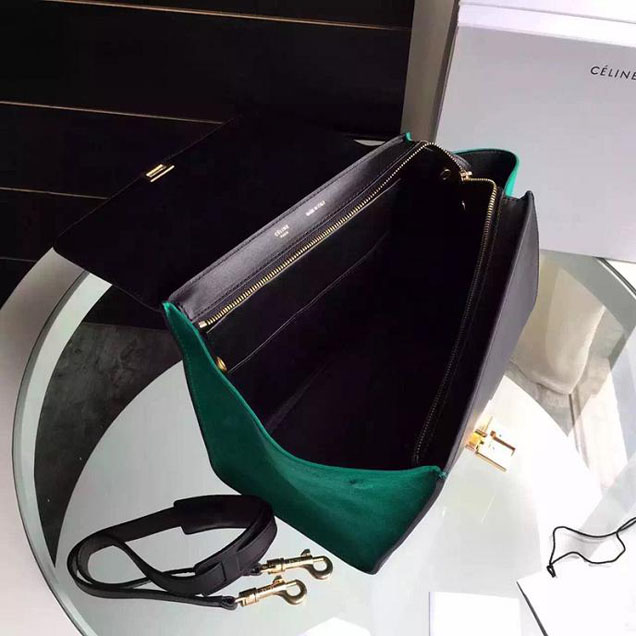 Celine Trapeze Bag Original Smooth Leather Spring Summer 2015 Collection Black Green Suede