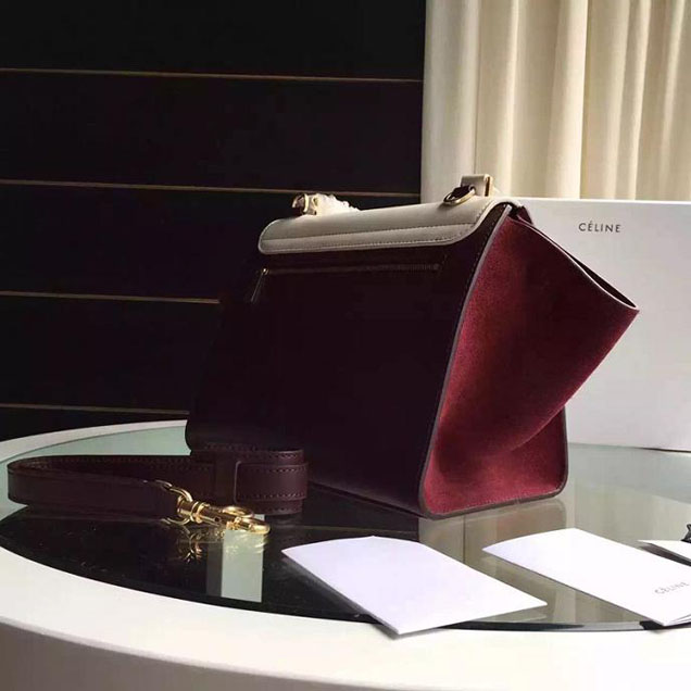 Celine Trapeze Bag Original Smooth Leather Spring Summer 2015 Collection White Burgundy Suede