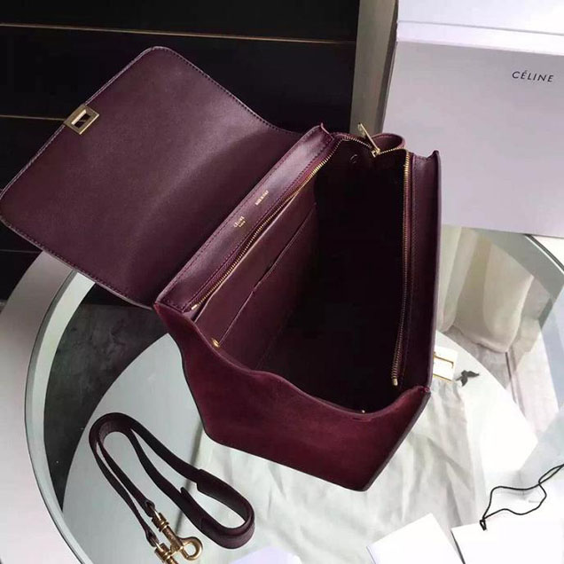Celine Trapeze Bag Original Smooth Leather Spring Summer 2015 Collection White Burgundy Suede
