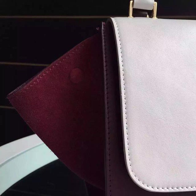 Celine Trapeze Bag Original Smooth Leather Spring Summer 2015 Collection White Burgundy Suede