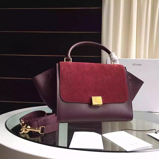 Celine Trapeze Bag Original Smooth Leather Spring Summer 2015 Collection Burgundy Suede Burgundy