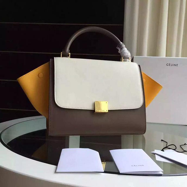 Celine Trapeze Bag Original Smooth Leather Spring Summer 2015 Collection White Grey Yellow Suede