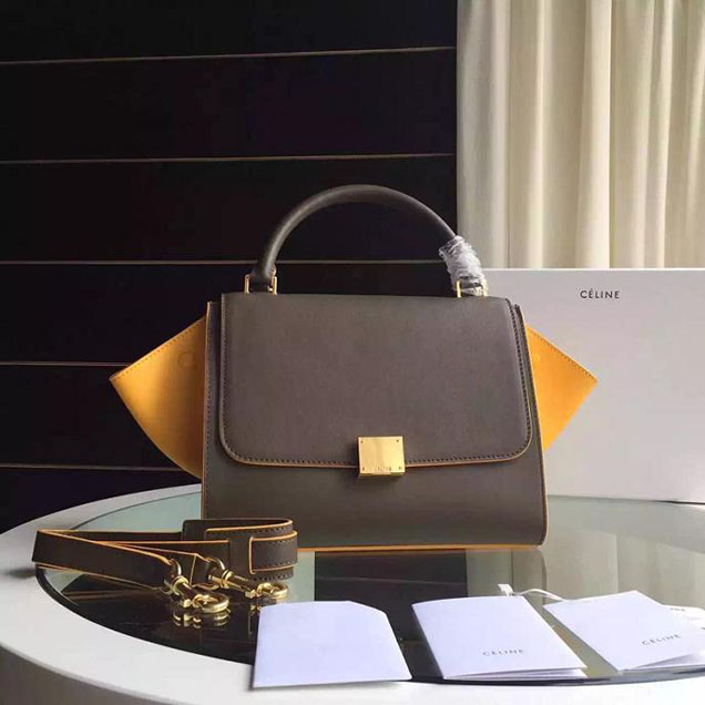 Celine Trapeze Bag Original Smooth Leather Spring Summer 2015 Collection Grey Yellow Suede