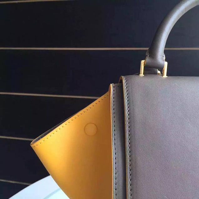 Celine Trapeze Bag Original Smooth Leather Spring Summer 2015 Collection Grey Yellow Suede