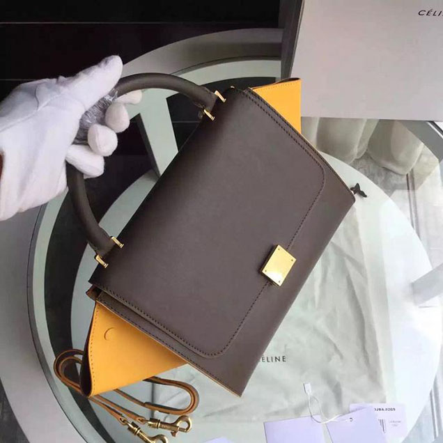 Celine Trapeze Bag Original Smooth Leather Spring Summer 2015 Collection Grey Yellow Suede