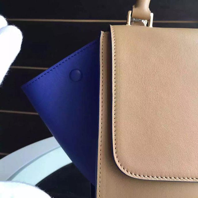 Celine Trapeze Bag Original Smooth Leather Spring Summer 2015 Collection Beige Electric Blue Suede