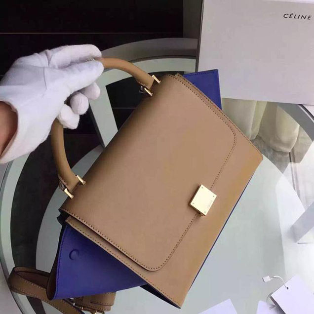 Celine Trapeze Bag Original Smooth Leather Spring Summer 2015 Collection Beige Electric Blue Suede