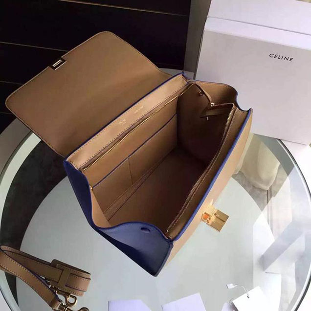 Celine Trapeze Bag Original Smooth Leather Spring Summer 2015 Collection Beige Electric Blue Suede
