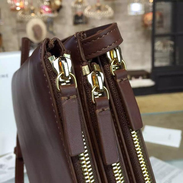 Celine Trio Crossbody Bag Small Grained Leather Pre-Fall Winter 2015 Collection Brown