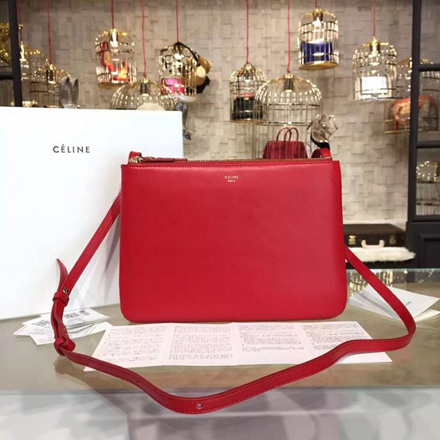 Celine Trio Crossbody Bag Small Grained Leather Pre-Fall Winter 2015 Collection Red