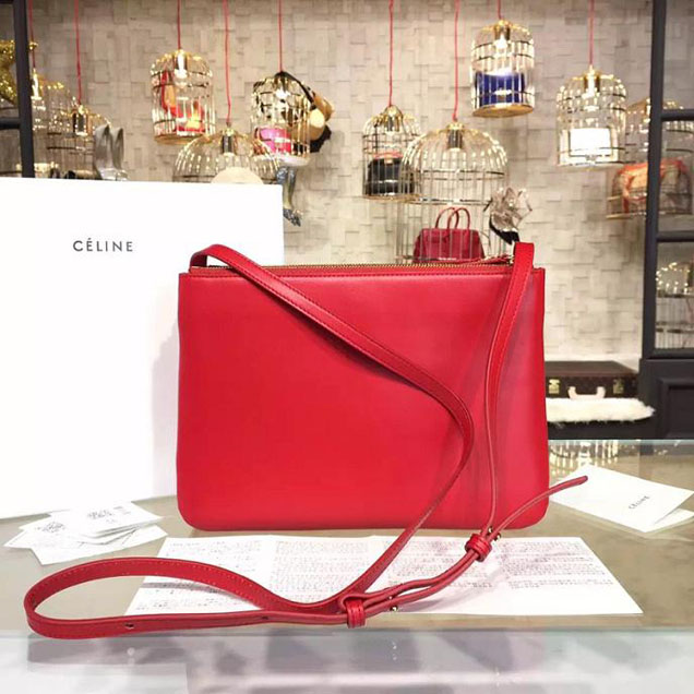 Celine Trio Crossbody Bag Small Grained Leather Pre-Fall Winter 2015 Collection Red