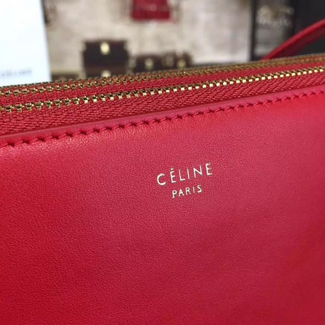 Celine Trio Crossbody Bag Small Grained Leather Pre-Fall Winter 2015 Collection Red