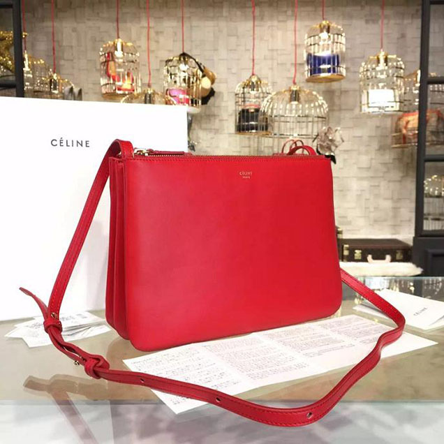 Celine Trio Crossbody Bag Small Grained Leather Pre-Fall Winter 2015 Collection Red