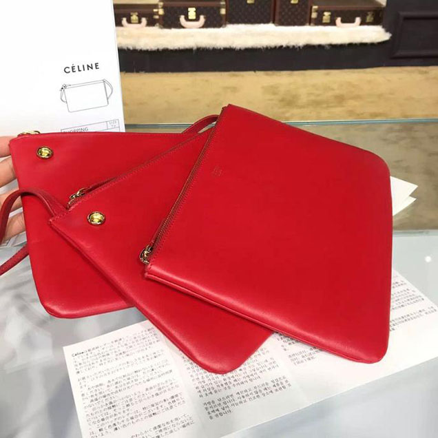 Celine Trio Crossbody Bag Small Grained Leather Pre-Fall Winter 2015 Collection Red