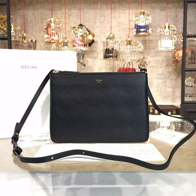 Celine Trio Crossbody Bag Small Grained Leather Pre-Fall Winter 2015 Collection Black