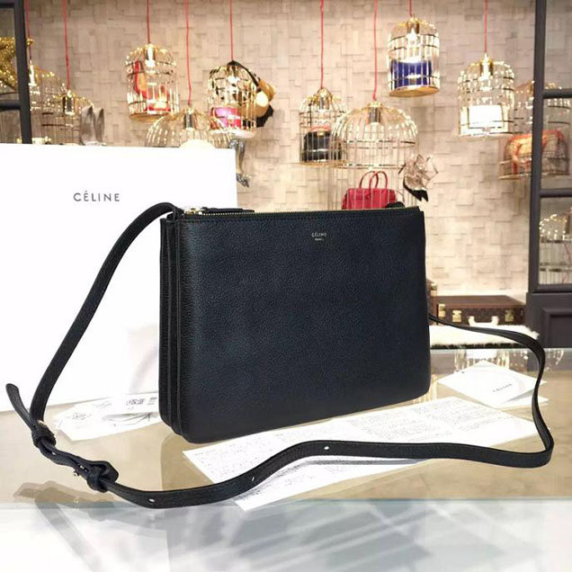Celine Trio Crossbody Bag Small Grained Leather Pre-Fall Winter 2015 Collection Black