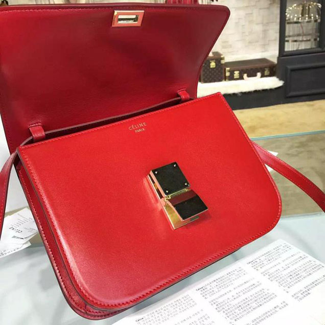 Celine Box Crossbody Bag Smooth Leather Pre-Fall Winter 2015 Collection Red