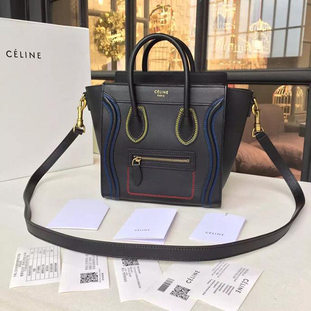 Celine Nano Luggage Bag Original Leather Fall Winter 2016 Collection Multicolor Stitching Black