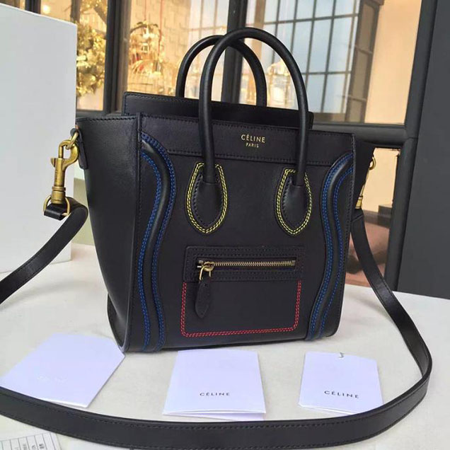 Celine Nano Luggage Bag Original Leather Fall Winter 2016 Collection Multicolor Stitching Black