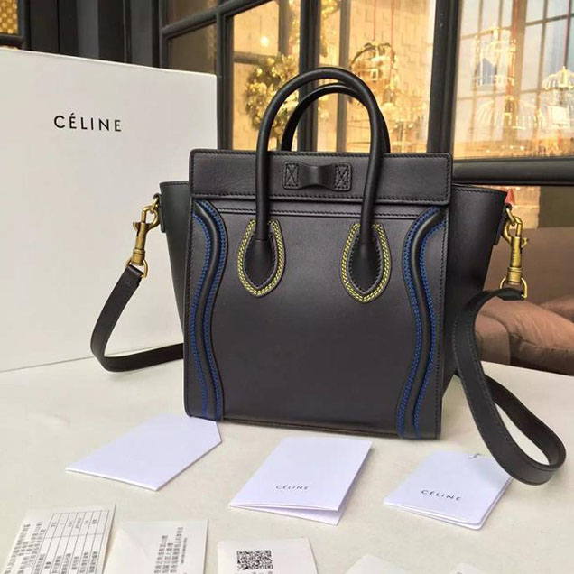 Celine Nano Luggage Bag Original Leather Fall Winter 2016 Collection Multicolor Stitching Black