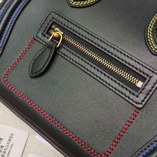 Celine Nano Luggage Bag Original Leather Fall Winter 2016 Collection Multicolor Stitching Black