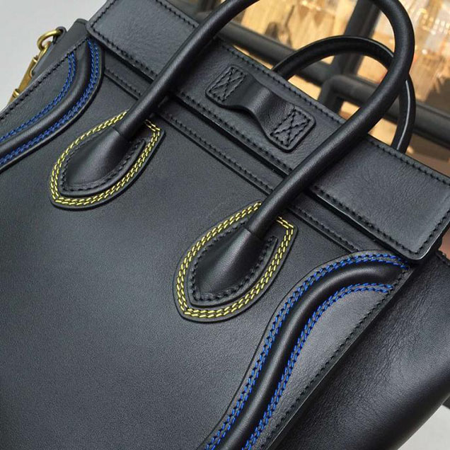 Celine Nano Luggage Bag Original Leather Fall Winter 2016 Collection Multicolor Stitching Black