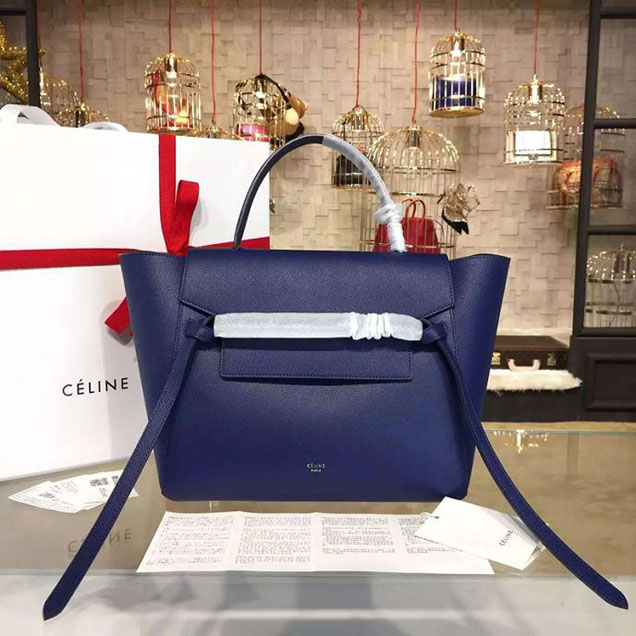 Celine Belt Top Handle Mini Bag Grained Calfskin Leather Pre-Fall Winter 2016 Collection Navy Blue