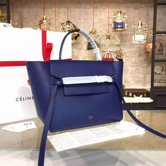 Celine Belt Top Handle Mini Bag Grained Calfskin Leather Pre-Fall Winter 2016 Collection Navy Blue