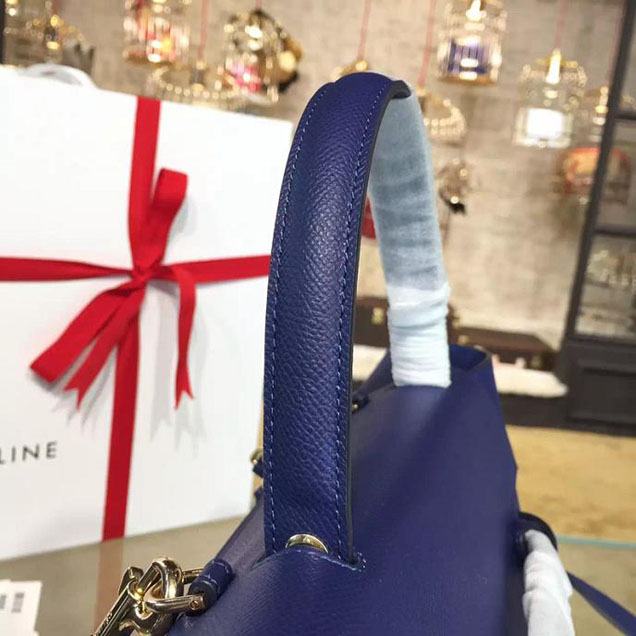 Celine Belt Top Handle Mini Bag Grained Calfskin Leather Pre-Fall Winter 2016 Collection Navy Blue