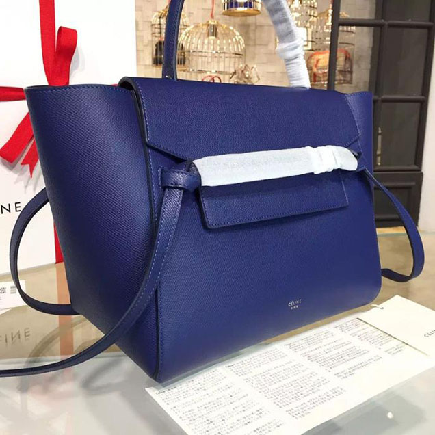 Celine Belt Top Handle Mini Bag Grained Calfskin Leather Pre-Fall Winter 2016 Collection Navy Blue