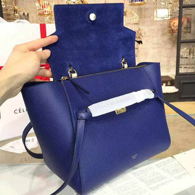 Celine Belt Top Handle Mini Bag Grained Calfskin Leather Pre-Fall Winter 2016 Collection Navy Blue