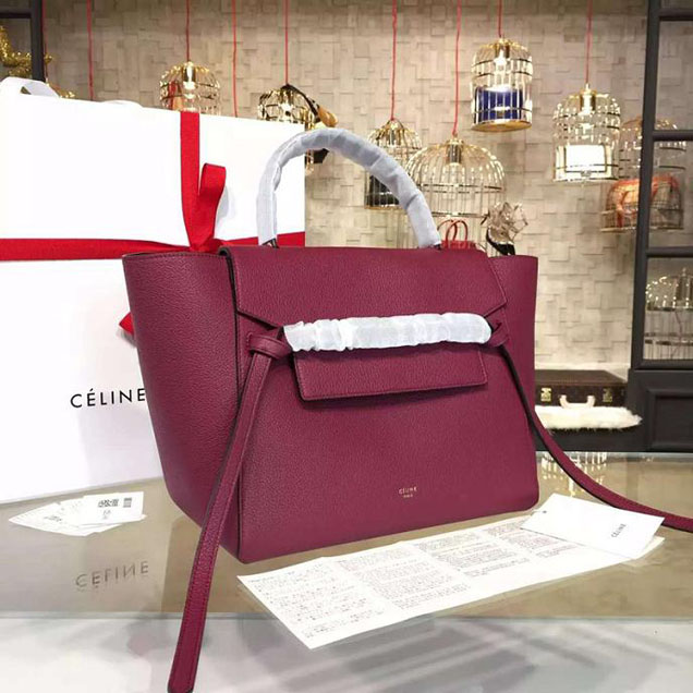 Celine Belt Top Handle Mini Bag Grained Calfskin Leather Pre-Fall Winter 2016 Collection Burgundy