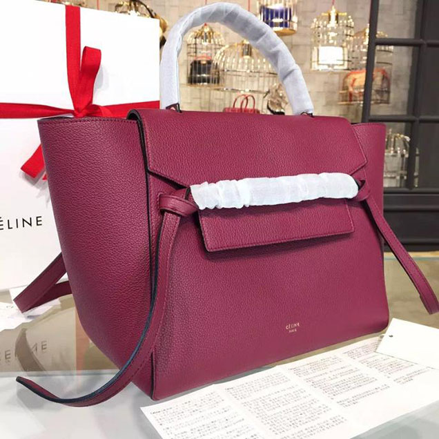 Celine Belt Top Handle Mini Bag Grained Calfskin Leather Pre-Fall Winter 2016 Collection Burgundy