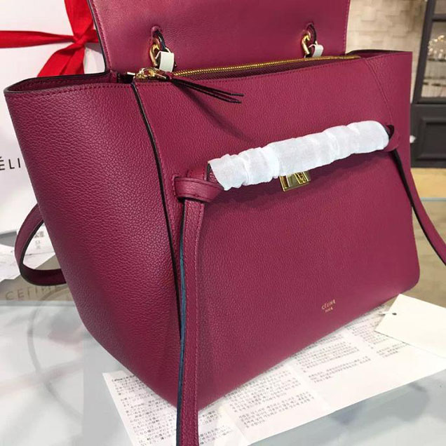 Celine Belt Top Handle Mini Bag Grained Calfskin Leather Pre-Fall Winter 2016 Collection Burgundy