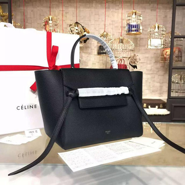 Celine Belt Top Handle Mini Bag Grained Calfskin Leather Pre-Fall Winter 2016 Collection Black