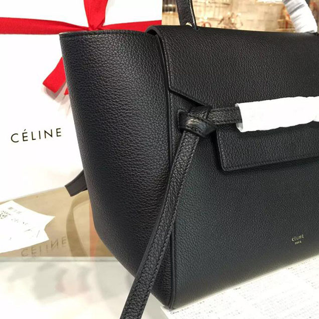 Celine Belt Top Handle Mini Bag Grained Calfskin Leather Pre-Fall Winter 2016 Collection Black