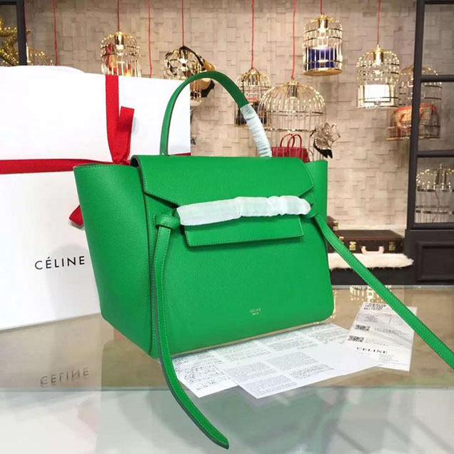 Celine Belt Top Handle Mini Bag Grained Calfskin Leather Pre-Fall Winter 2016 Collection Green