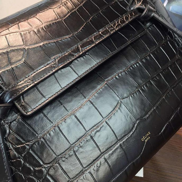 Celine Belt Top Handle Mini Bag Croc Stamp Leather Pre-Fall Winter 2016 Collection Black