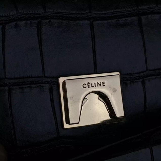 Celine Belt Top Handle Mini Bag Croc Stamp Leather Pre-Fall Winter 2016 Collection Black