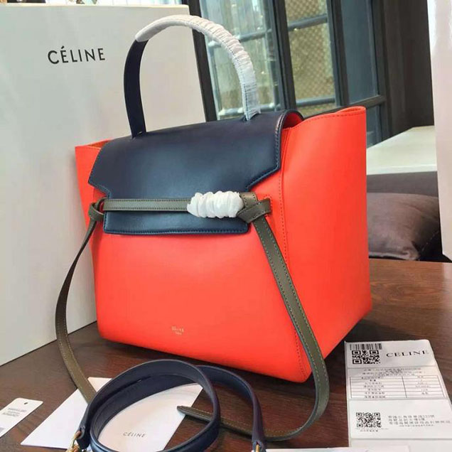 Celine Belt Top Handle Mini Bag Grained Calfskin Leather Pre-Fall Winter 2016 Collection Red Navy Blue Grey