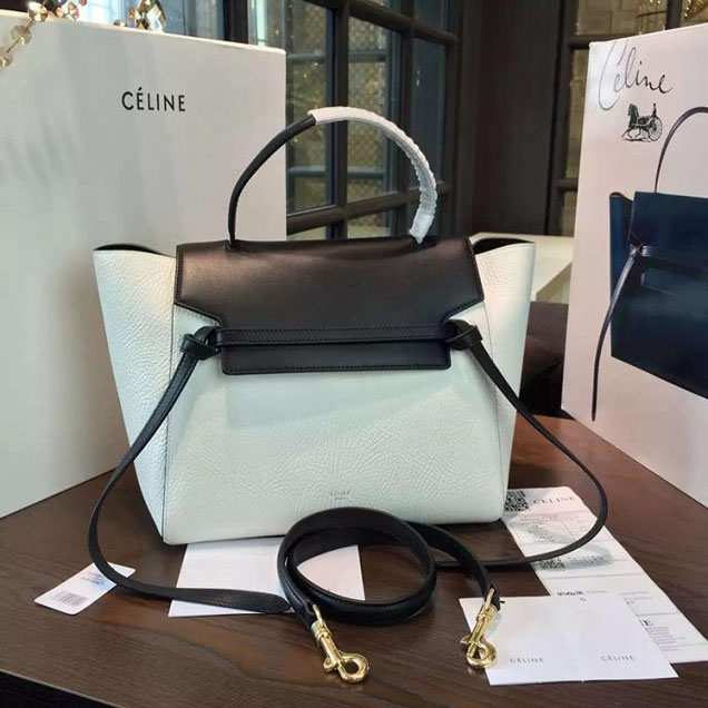 Celine Belt Top Handle Mini Bag Grained Calfskin Leather Pre-Fall Winter 2016 Collection White Black