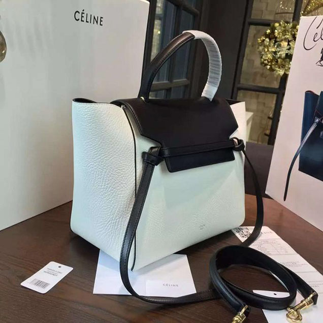 Celine Belt Top Handle Mini Bag Grained Calfskin Leather Pre-Fall Winter 2016 Collection White Black