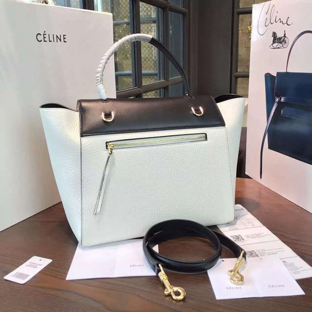 Celine Belt Top Handle Mini Bag Grained Calfskin Leather Pre-Fall Winter 2016 Collection White Black