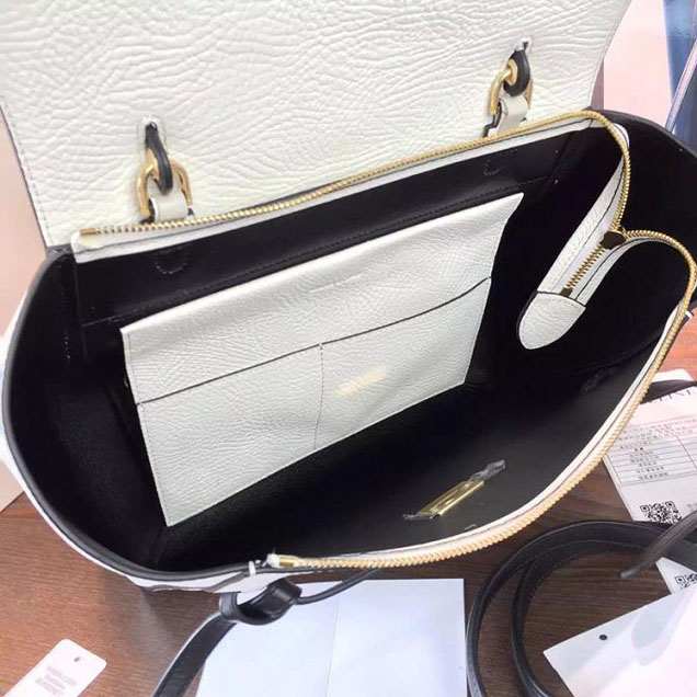 Celine Belt Top Handle Mini Bag Grained Calfskin Leather Pre-Fall Winter 2016 Collection White Black