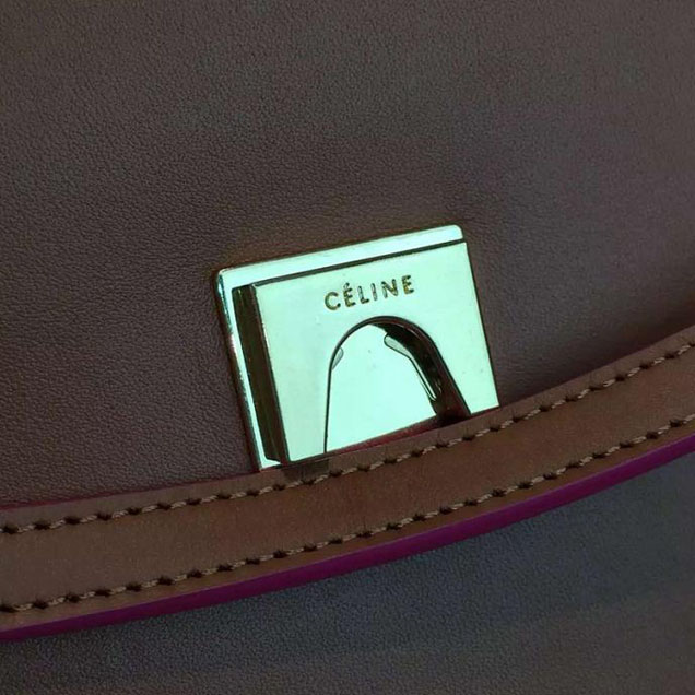 Celine Belt Top Handle Mini Bag Smooth Calfskin Leather Pre-Fall Winter 2016 Collection Tan with Pink Piping