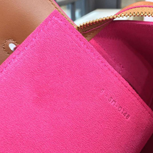 Celine Belt Top Handle Mini Bag Smooth Calfskin Leather Pre-Fall Winter 2016 Collection Tan with Pink Piping