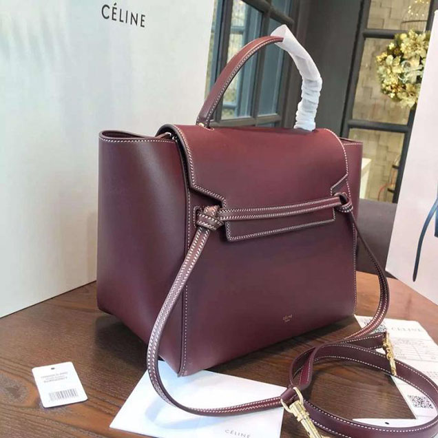 Celine Belt Top Handle Mini Bag Smooth Calfskin Leather Pre-Fall Winter 2016 Collection Burgundy with Tonal Stitching