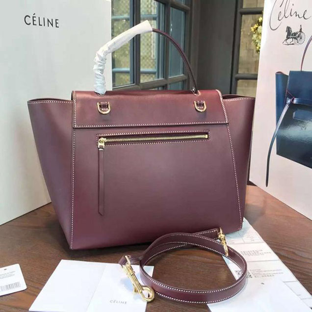 Celine Belt Top Handle Mini Bag Smooth Calfskin Leather Pre-Fall Winter 2016 Collection Burgundy with Tonal Stitching