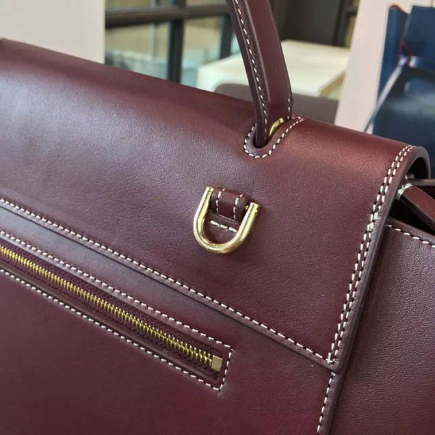 Celine Belt Top Handle Mini Bag Smooth Calfskin Leather Pre-Fall Winter 2016 Collection Burgundy with Tonal Stitching