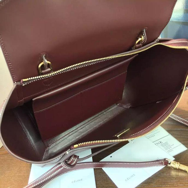Celine Belt Top Handle Mini Bag Smooth Calfskin Leather Pre-Fall Winter 2016 Collection Burgundy with Tonal Stitching